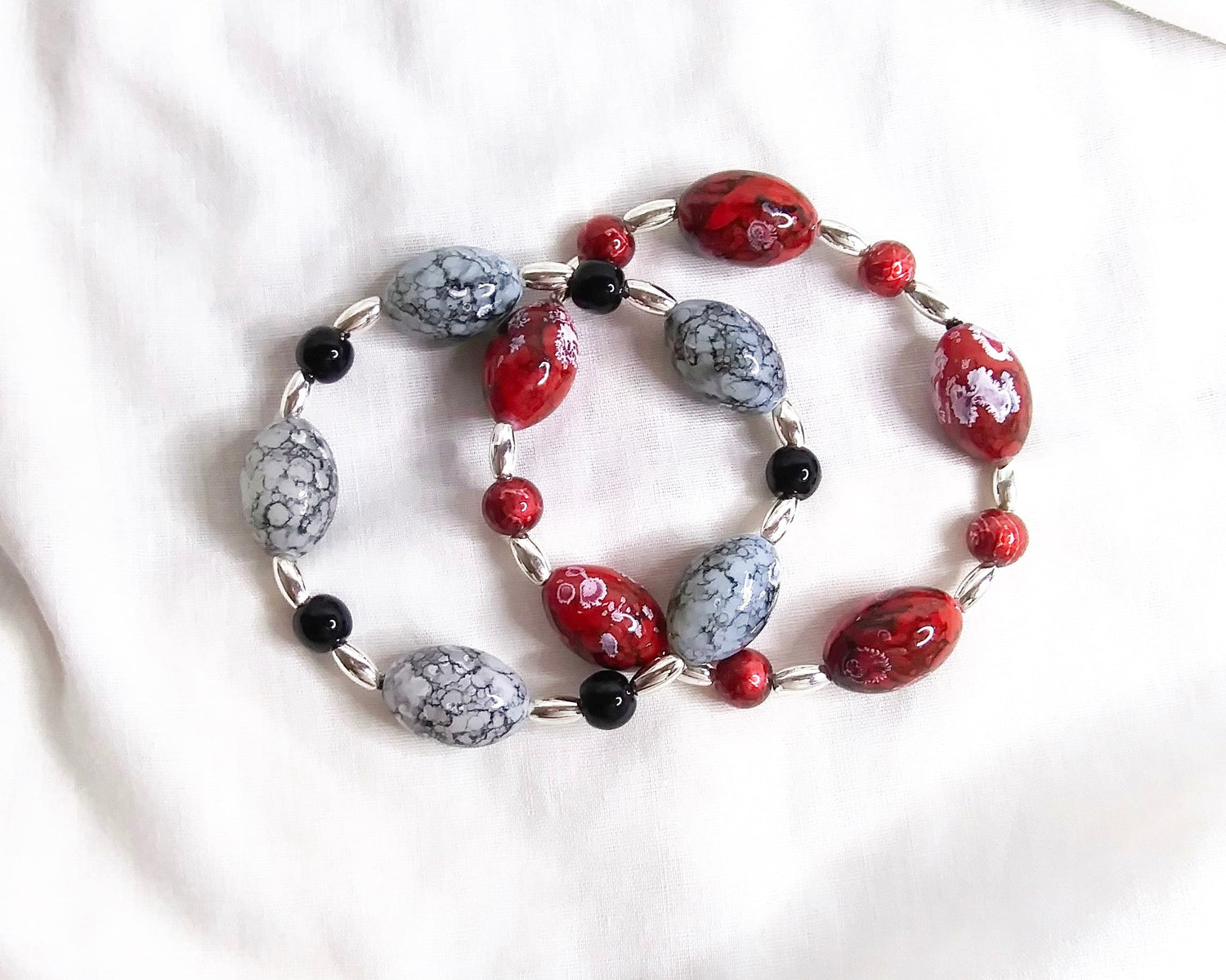 Chunky Marble Bracelets In Red and Black
