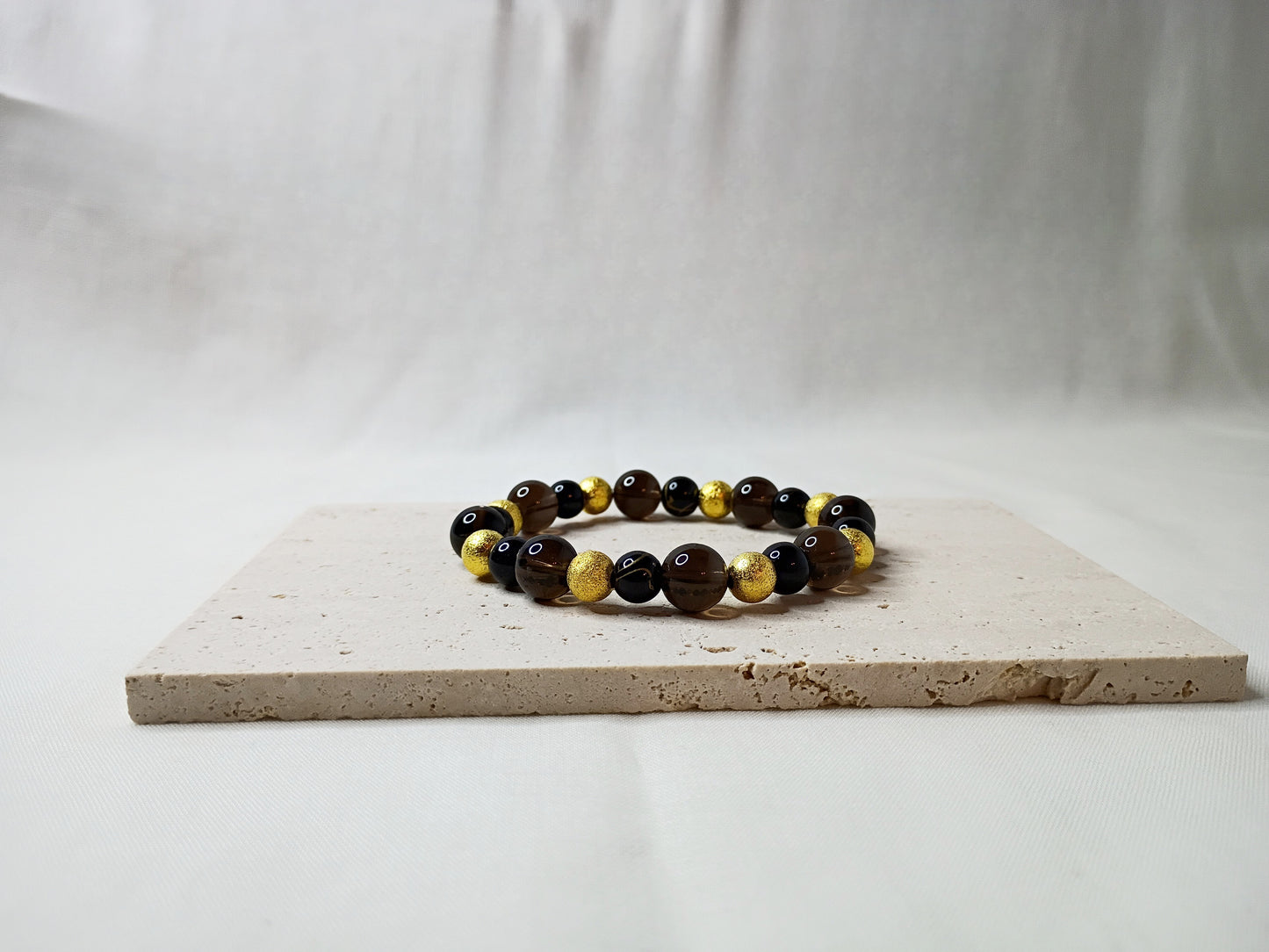 smoky quartz bracelet, gold beaded jewelry, black and gold bracelet, gemstone jewelry, luxury handmade bracelet