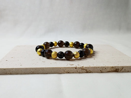 smoky quartz bracelet, gold beaded jewelry, black and gold bracelet, gemstone jewelry, luxury handmade bracelet