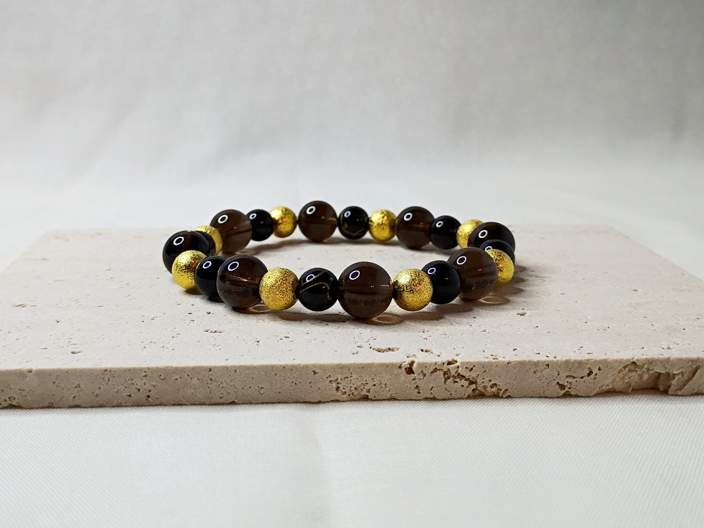 smoky quartz bracelet, gold beaded jewelry, black and gold bracelet, gemstone jewelry, luxury handmade bracelet