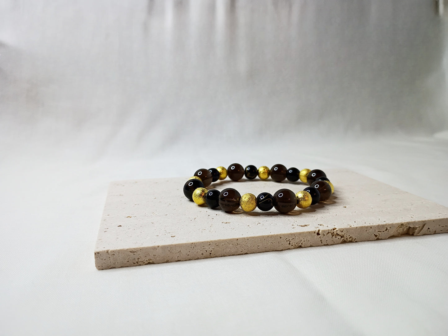 smoky quartz bracelet, gold beaded jewelry, black and gold bracelet, gemstone jewelry, luxury handmade bracelet