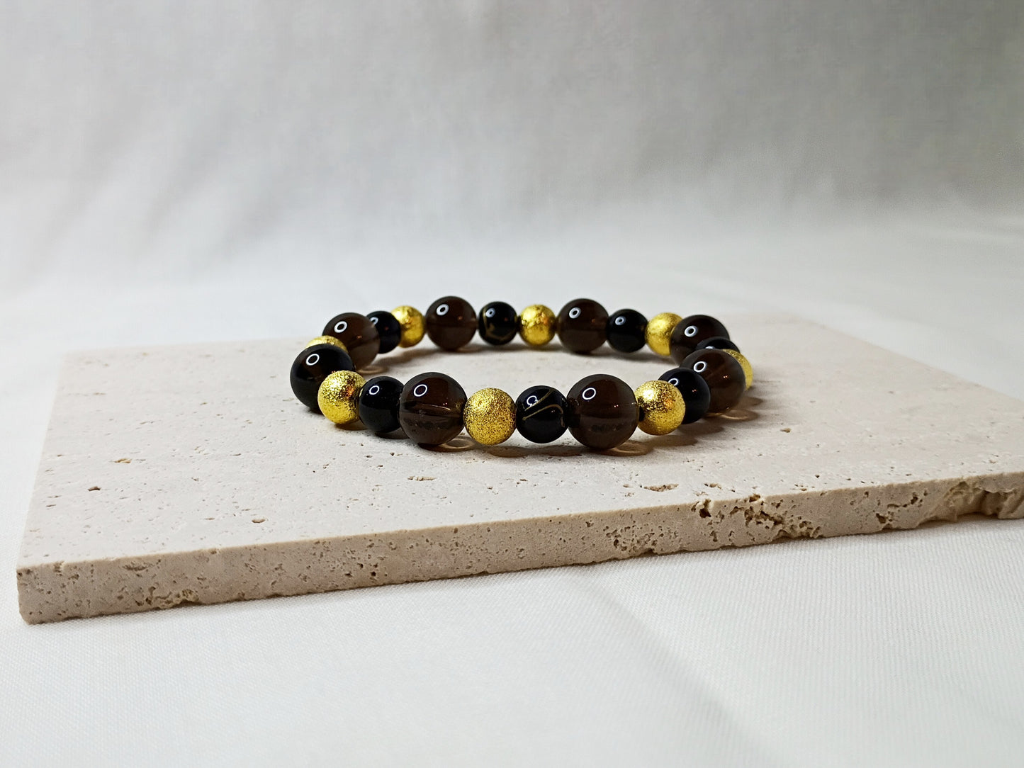 smoky quartz bracelet, gold beaded jewelry, black and gold bracelet, gemstone jewelry, luxury handmade bracelet