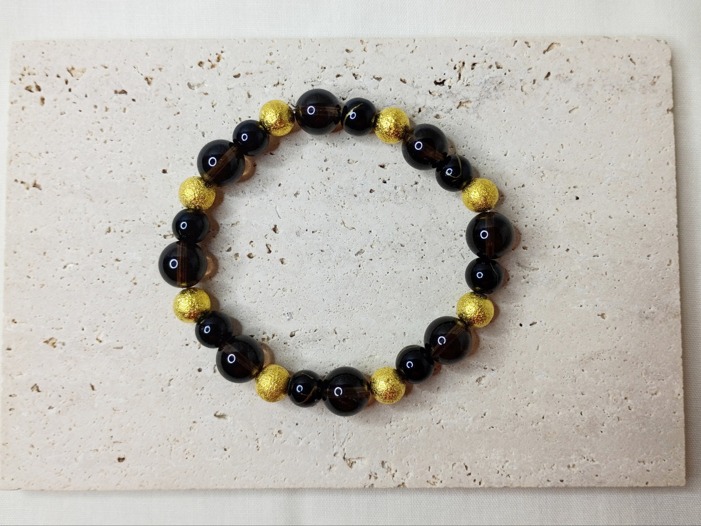 smoky quartz bracelet, gold beaded jewelry, black and gold bracelet, gemstone jewelry, luxury handmade bracelet