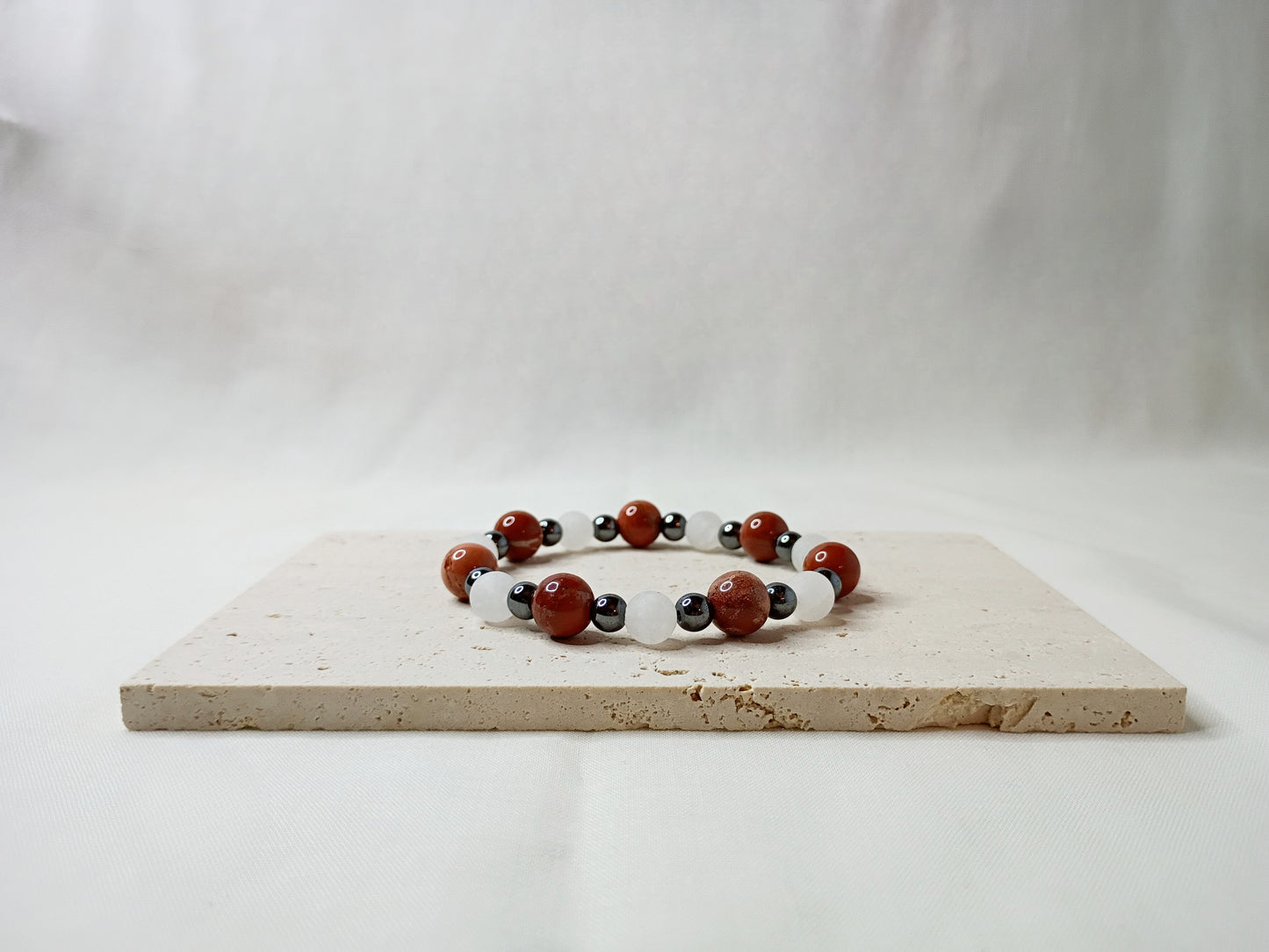 cappuccino jasper bracelet, white jade bracelet, hematite jewelry, gemstone bracelet, handmade beaded jewelry