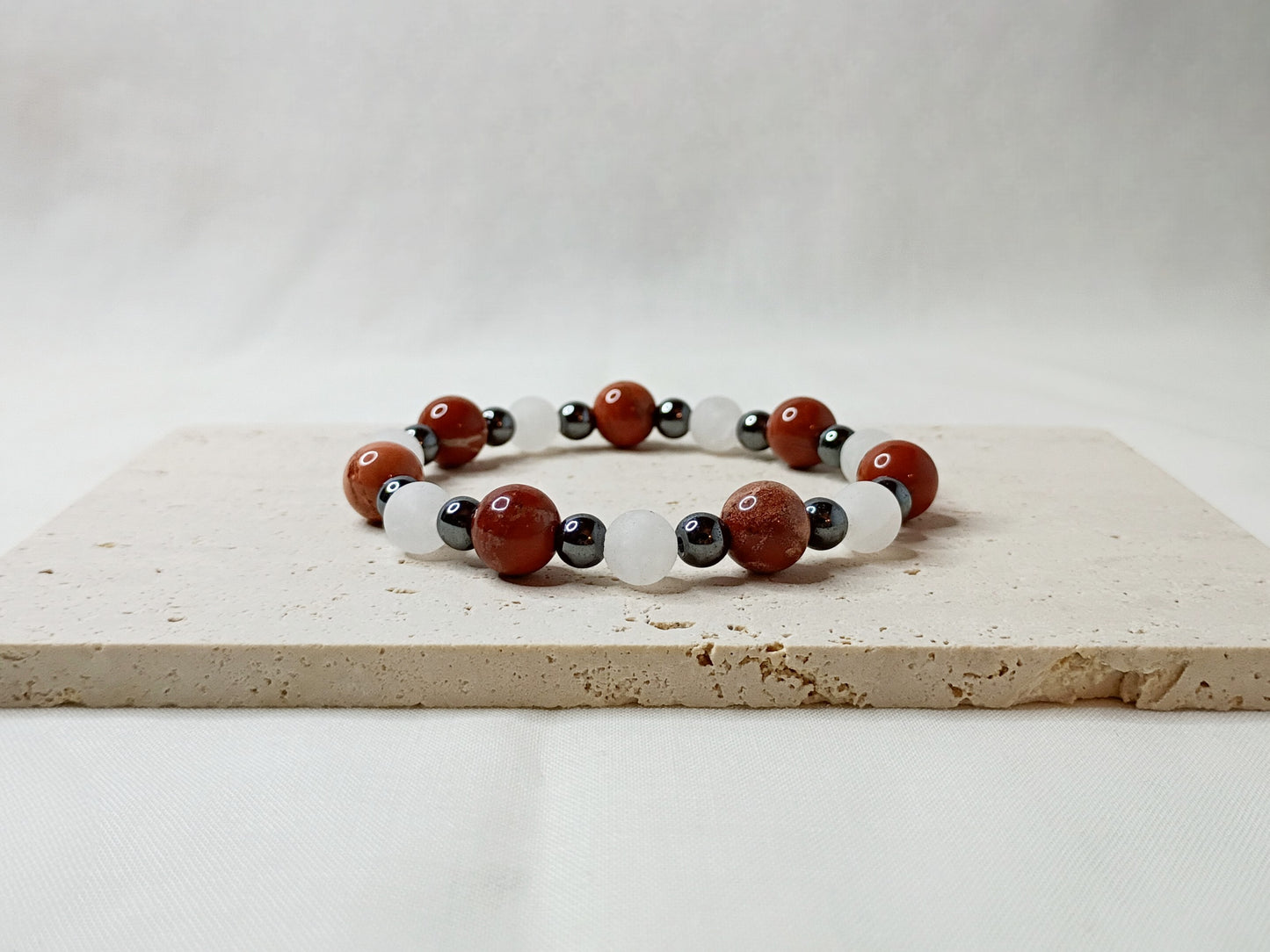 cappuccino jasper bracelet, white jade bracelet, hematite jewelry, gemstone bracelet, handmade beaded jewelry