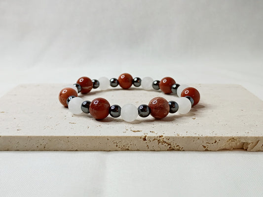 cappuccino jasper bracelet, white jade bracelet, hematite jewelry, gemstone bracelet, handmade beaded jewelry