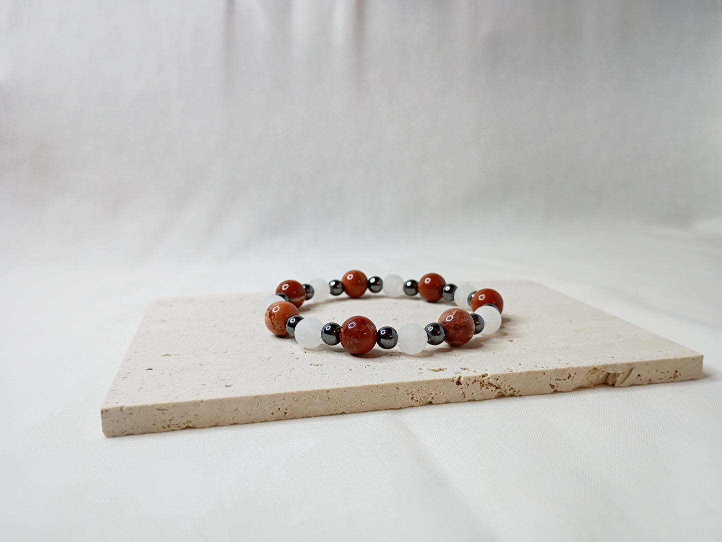 cappuccino jasper bracelet, white jade bracelet, hematite jewelry, gemstone bracelet, handmade beaded jewelry
