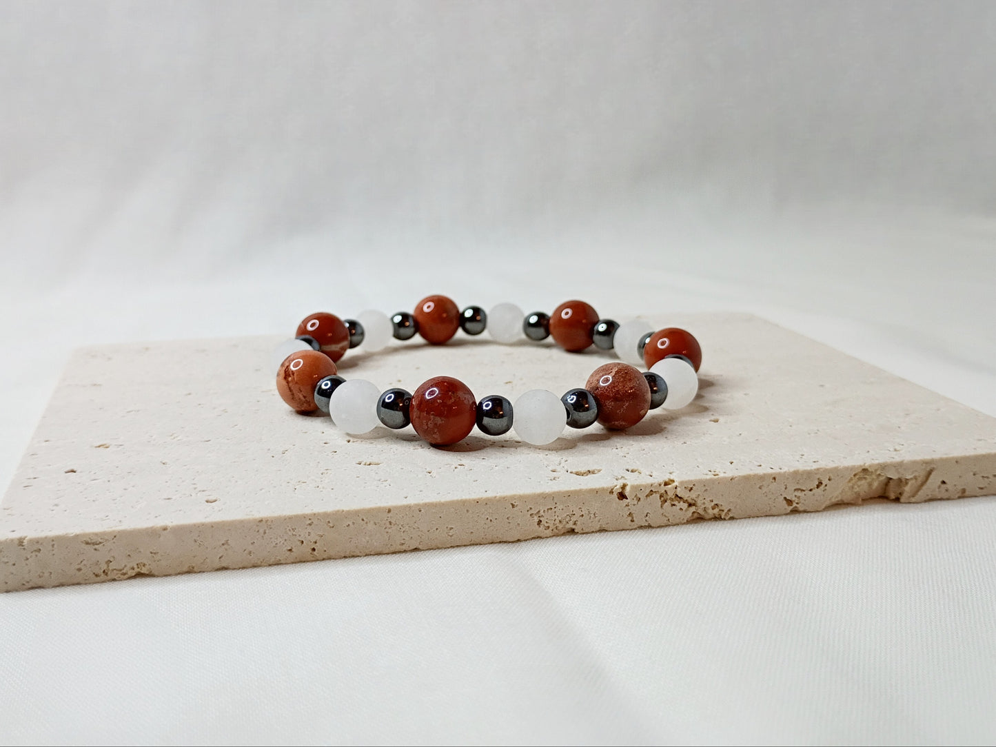 cappuccino jasper bracelet, white jade bracelet, hematite jewelry, gemstone bracelet, handmade beaded jewelry