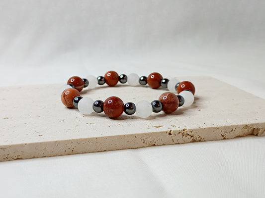 cappuccino jasper bracelet, white jade bracelet, hematite jewelry, gemstone bracelet, handmade beaded jewelry
