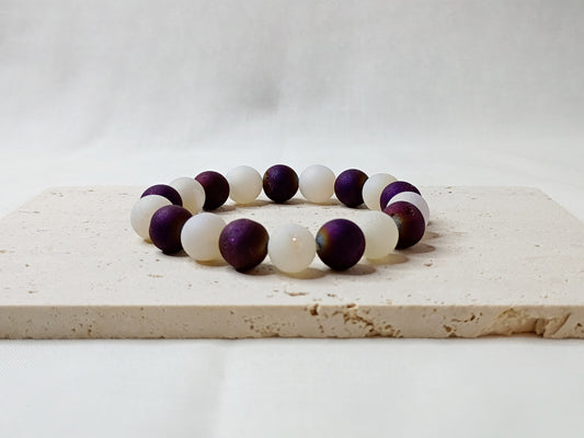 druzy quartz bracelet, gemstone jewelry, handmade beaded bracelet, purple beaded bracelet, spiritual jewelry