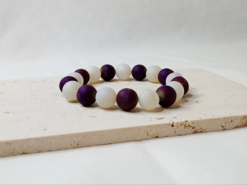 druzy quartz bracelet, gemstone jewelry, handmade beaded bracelet, purple beaded bracelet, spiritual jewelry