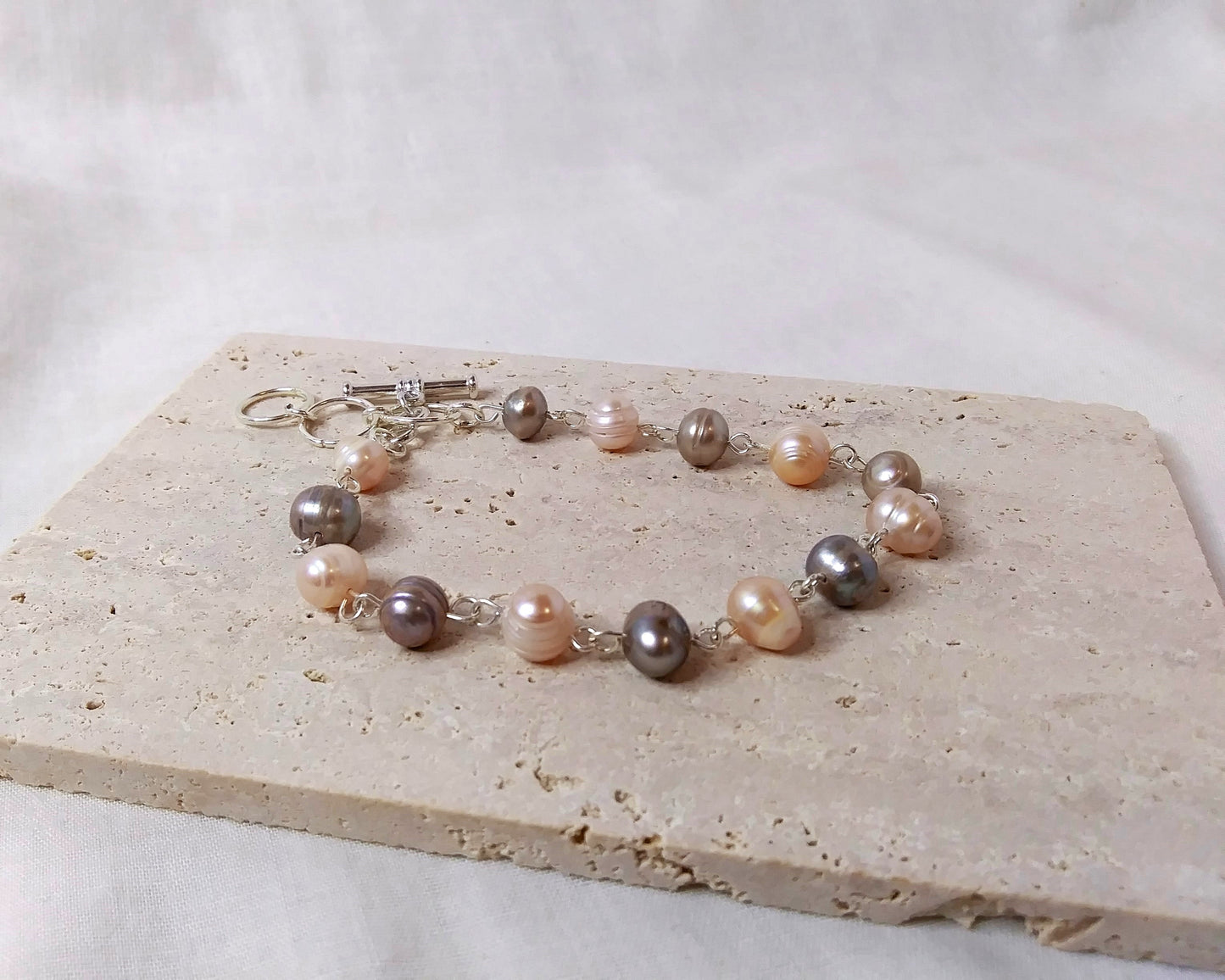 Freshwater Pearl Bracelets, Silver and Pearl Bracelet, Toggle Clasp Bracelet