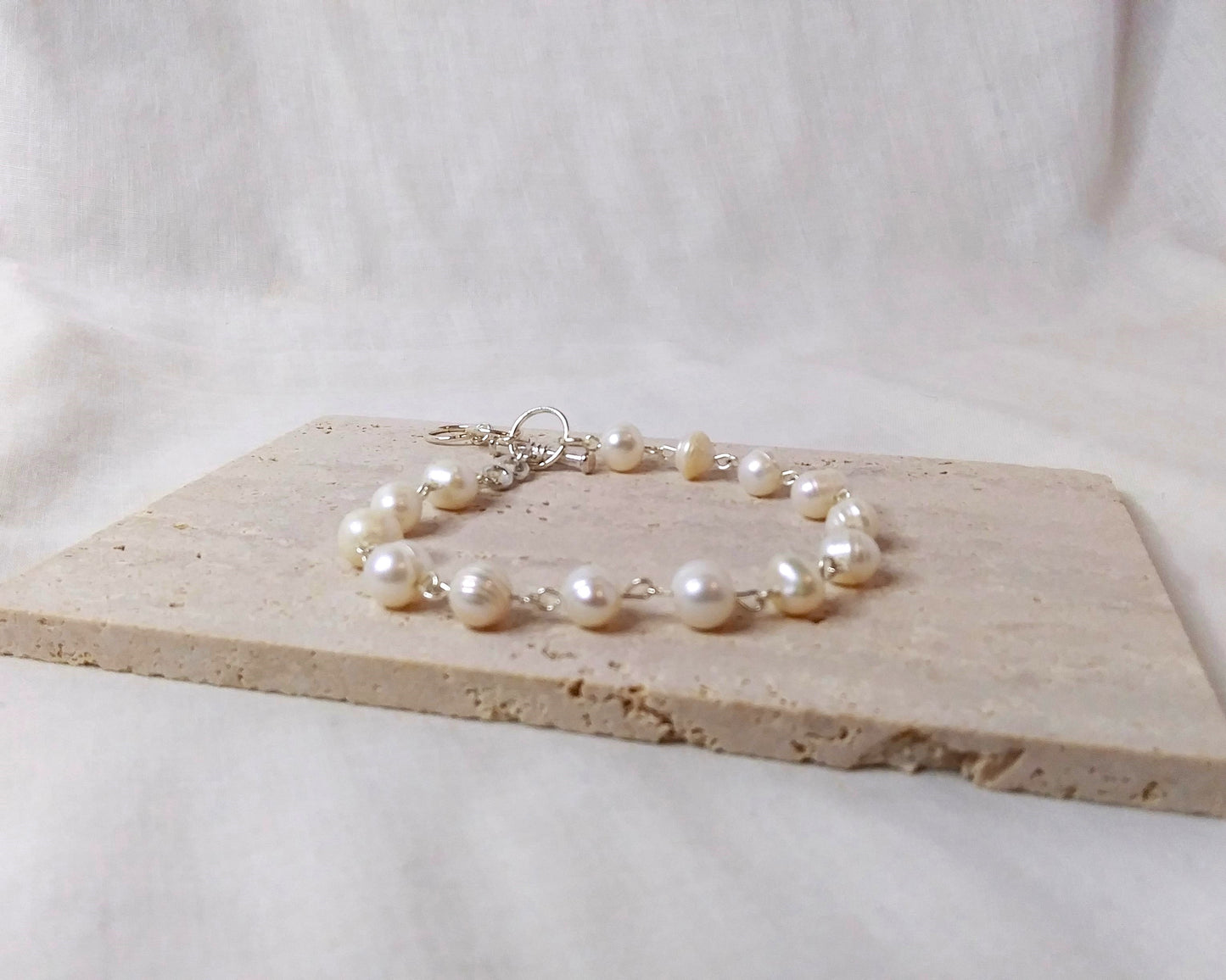 Freshwater Pearl Bracelets, Silver and Pearl Bracelet, Toggle Clasp Bracelet