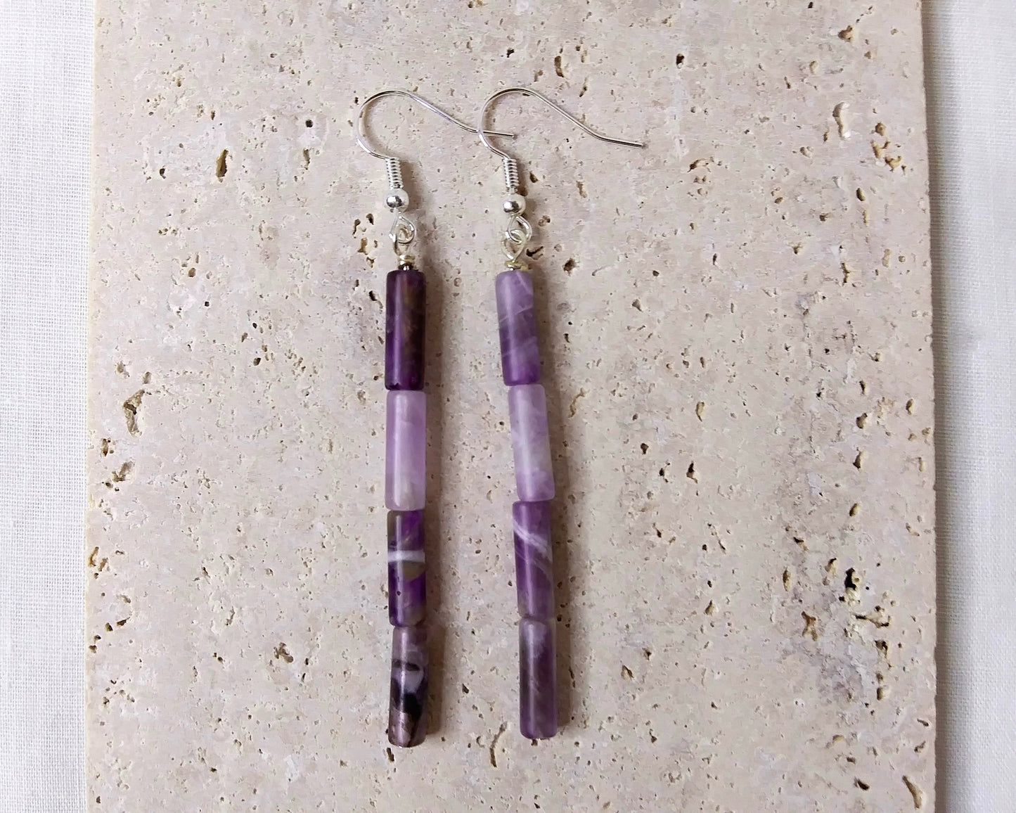gemstone tube Amethyst, Green Aventurine and Black Jasper, gemstone earrings dangle, long earrings dangle, long gemstone earrings