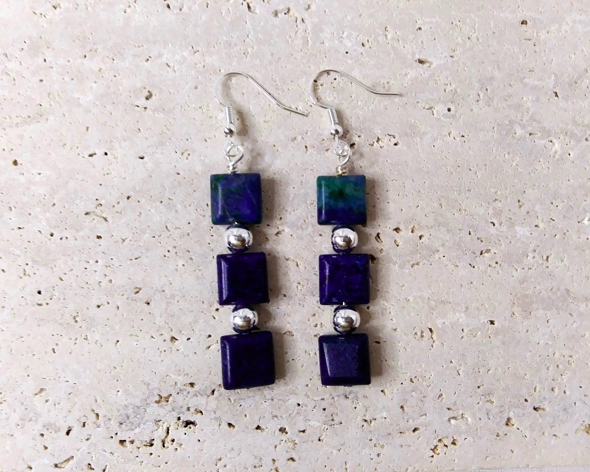 Gemstone Silver Dangle Earrings Howlite or Chrysocolla