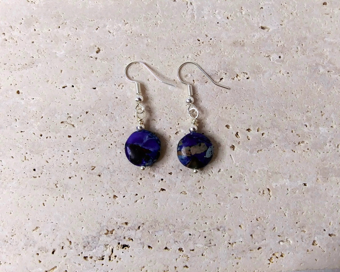 Imperial Jasper Coin Shape Beads, Silver plated beads small earrings