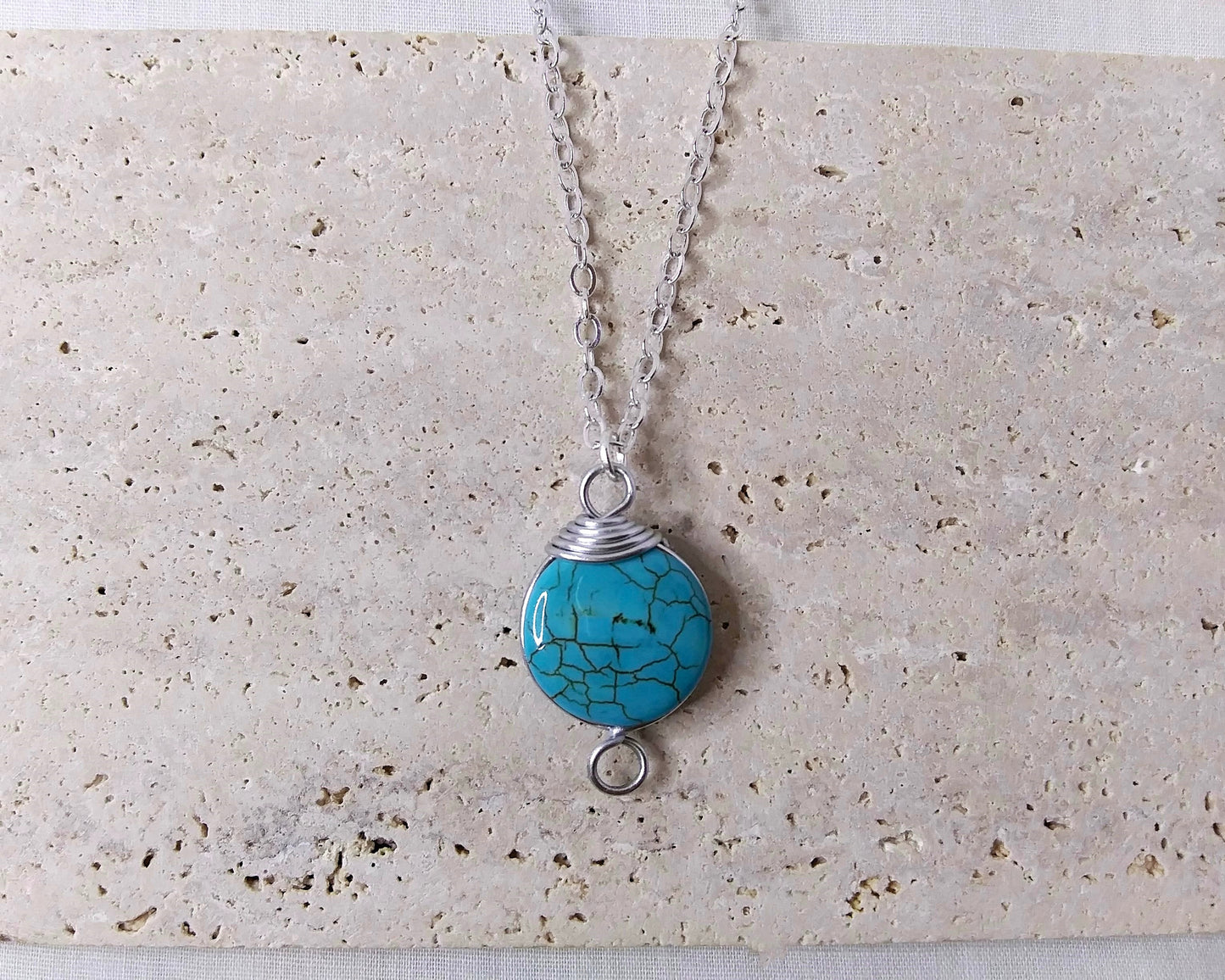 howlite pendant, blue howlite, howlite necklace, turquoise necklace, silver and blue pendant necklace