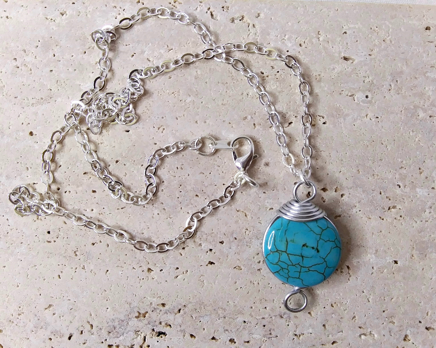 howlite pendant, blue howlite, howlite necklace, turquoise necklace, silver and blue pendant necklace