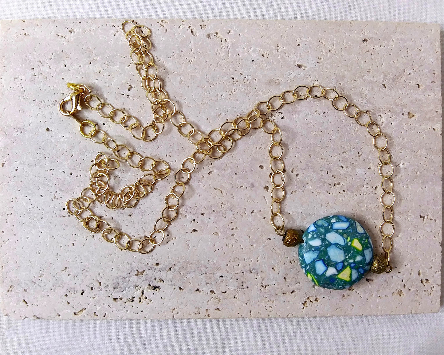 Turquoise dyed howlite & lentil bead necklace