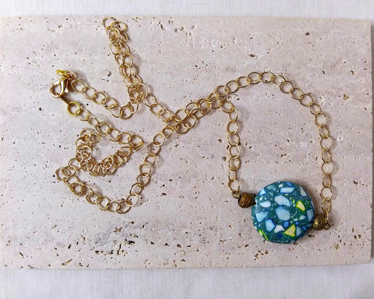 Turquoise dyed howlite & lentil bead necklace
