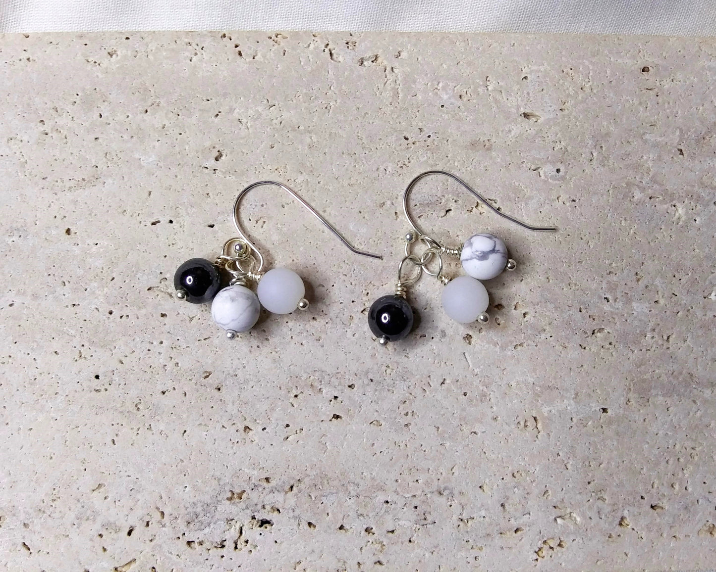 Hematite and Howlite, & White Glass beads earrings