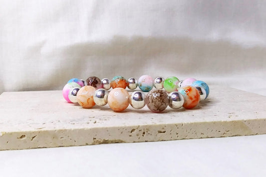 Colorful Marble Bracelet, Large bead bracelet, Stretch Bracelet, Stackable Bracelet, colorful marble, marble bracelet, colorful bracelet