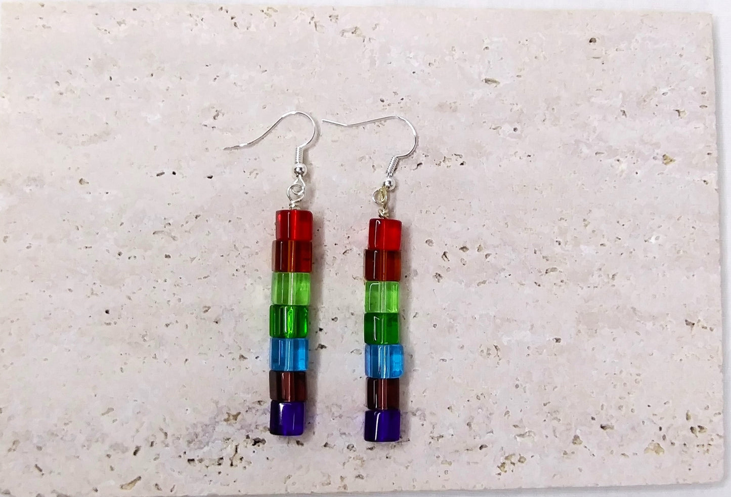 earrings colorful, square earrings, colorful beaded earrings, colorful dangle earrings, rainbow square