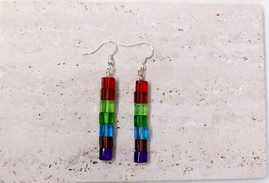 earrings colorful, square earrings, colorful beaded earrings, colorful dangle earrings, rainbow square