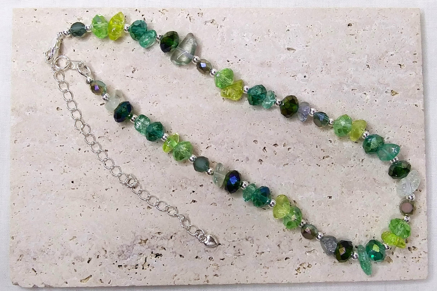 Green beads in different shades choker