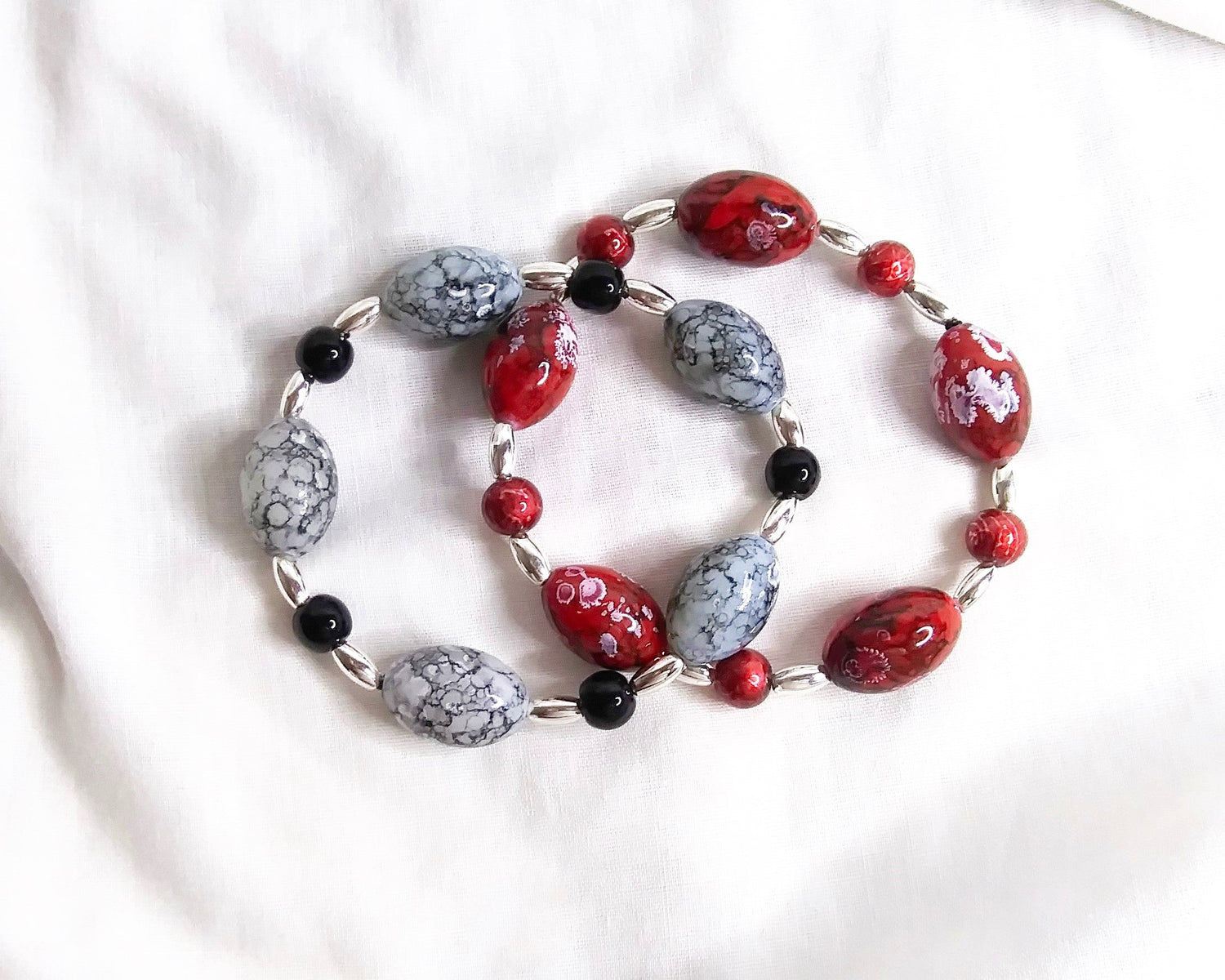 Chunky Marble Bracelets In Red and Black 