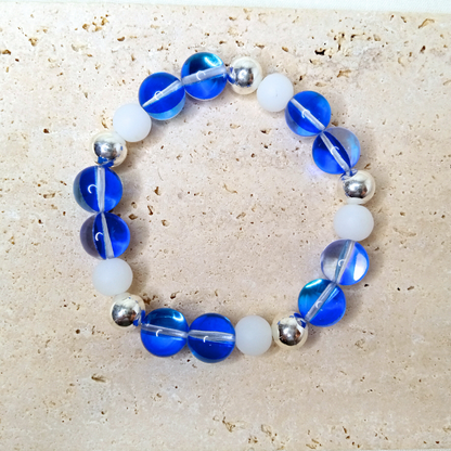 blue aura, light blue aura, blue bracelet, aqua aura bracelet, mermaid glass, aura color