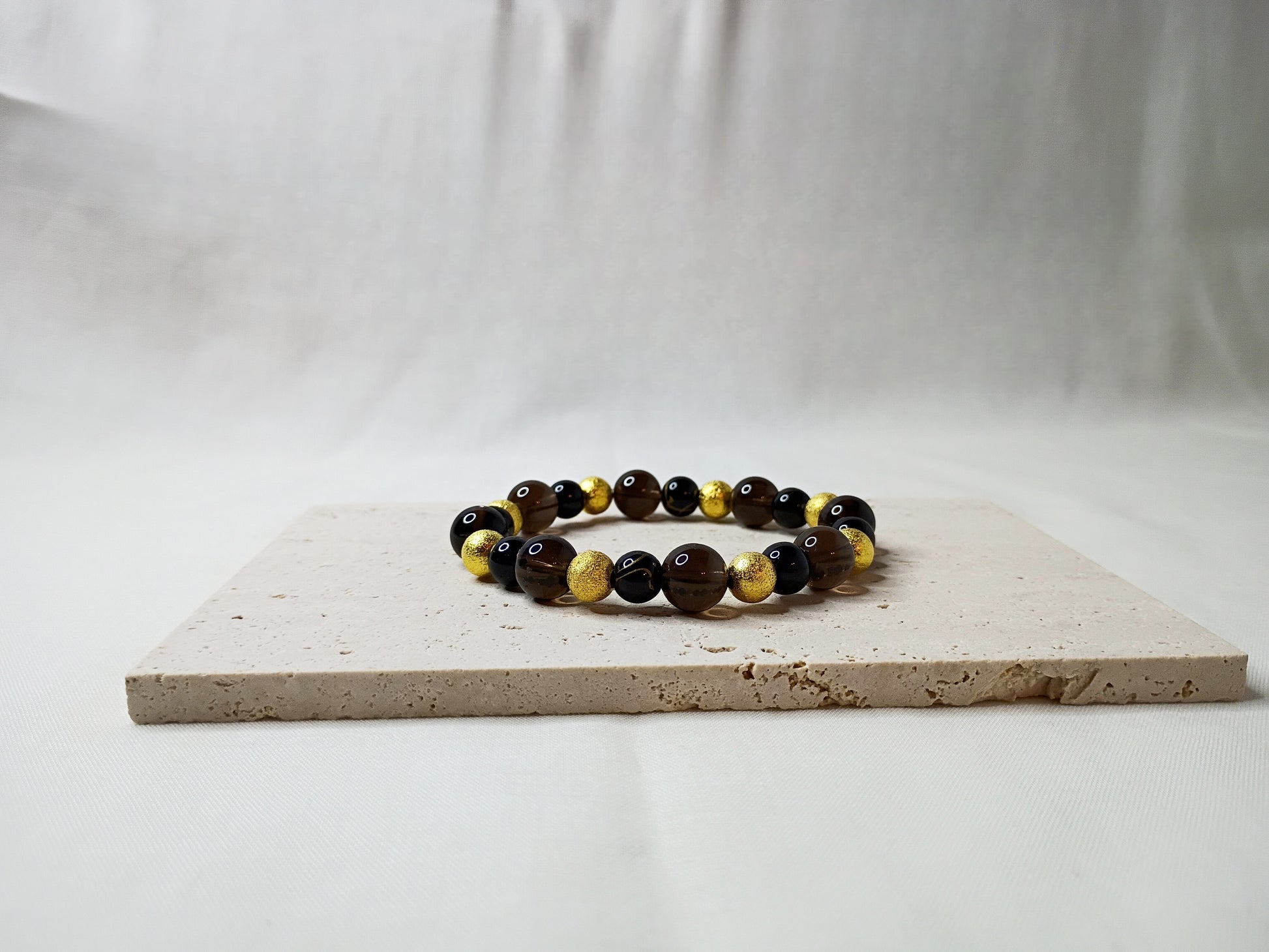 smoky quartz bracelet, gold beaded jewelry, black and gold bracelet, gemstone jewelry, luxury handmade bracelet
