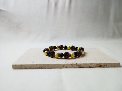 smoky quartz bracelet, gold beaded jewelry, black and gold bracelet, gemstone jewelry, luxury handmade bracelet