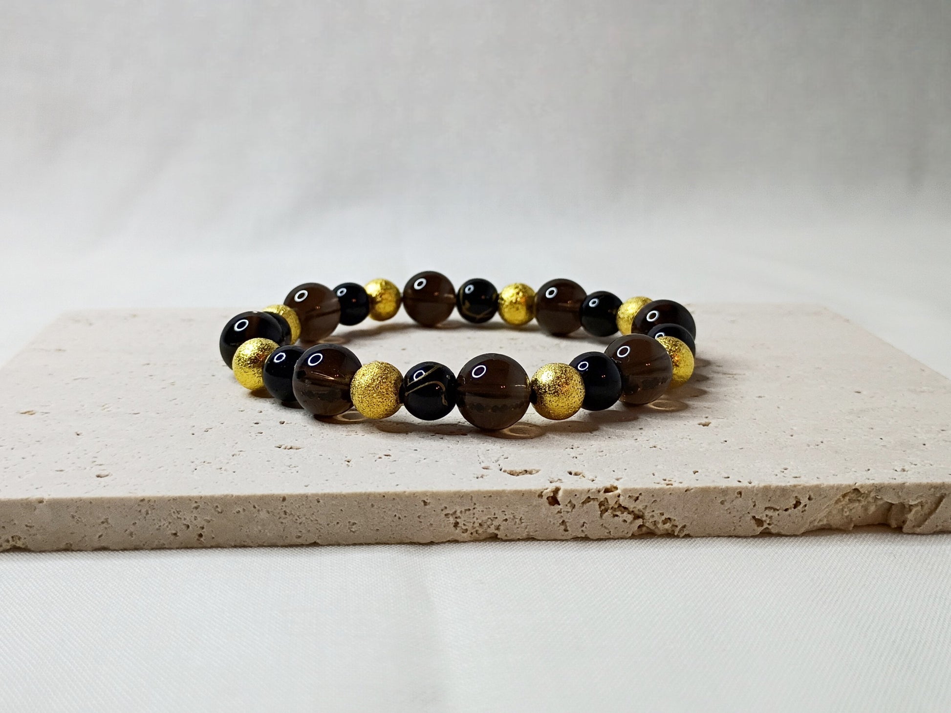 smoky quartz bracelet, gold beaded jewelry, black and gold bracelet, gemstone jewelry, luxury handmade bracelet