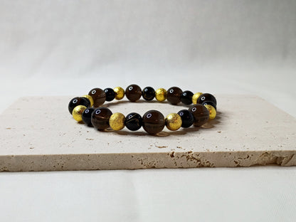 smoky quartz bracelet, gold beaded jewelry, black and gold bracelet, gemstone jewelry, luxury handmade bracelet