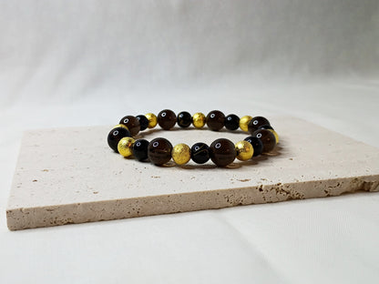 smoky quartz bracelet, gold beaded jewelry, black and gold bracelet, gemstone jewelry, luxury handmade bracelet