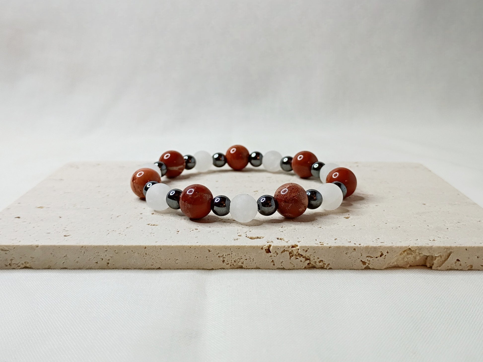 cappuccino jasper bracelet, white jade bracelet, hematite jewelry, gemstone bracelet, handmade beaded jewelry