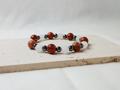 cappuccino jasper bracelet, white jade bracelet, hematite jewelry, gemstone bracelet, handmade beaded jewelry