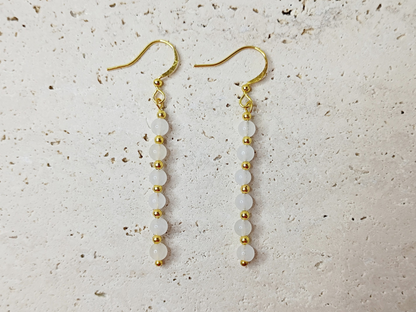 white jade earrings, minimalist jewelry, gemstone earrings, gold and white earrings, handmade jewelry