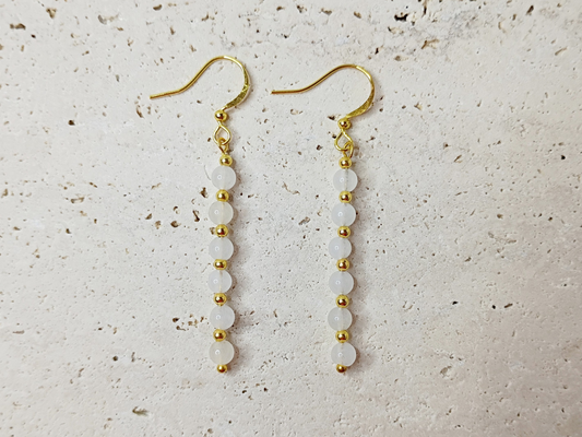 white jade earrings, minimalist jewelry, gemstone earrings, gold and white earrings, handmade jewelry