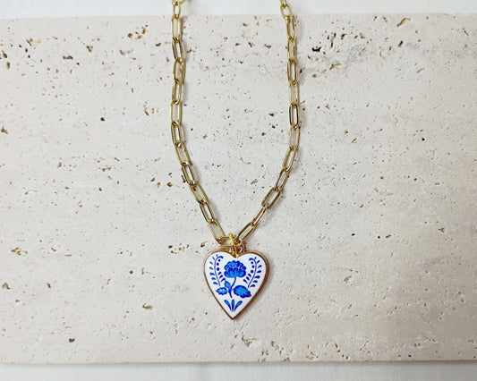 gold heart necklace, paperclip chain necklace, minimalist jewelry, self-love necklace, trendy gold jewelry
