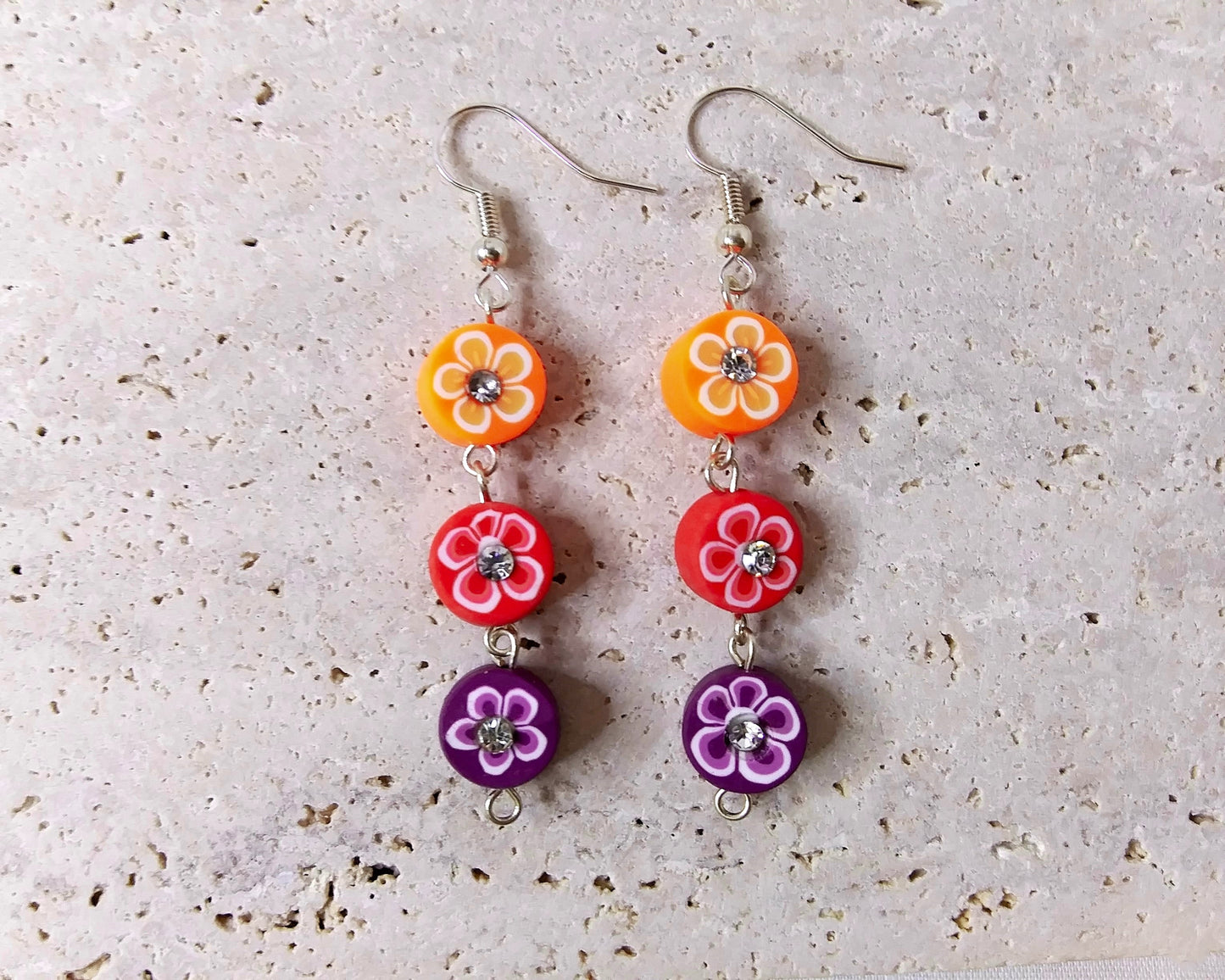 Flower Earring, Colorful Earrings, Silver Earring, Dangle Earrings