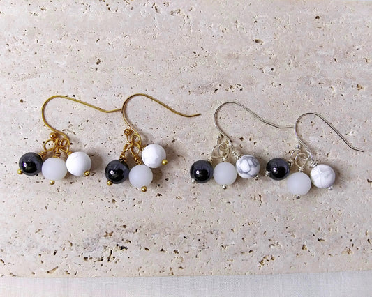 Hematite and Howlite, & White Glass beads earrings