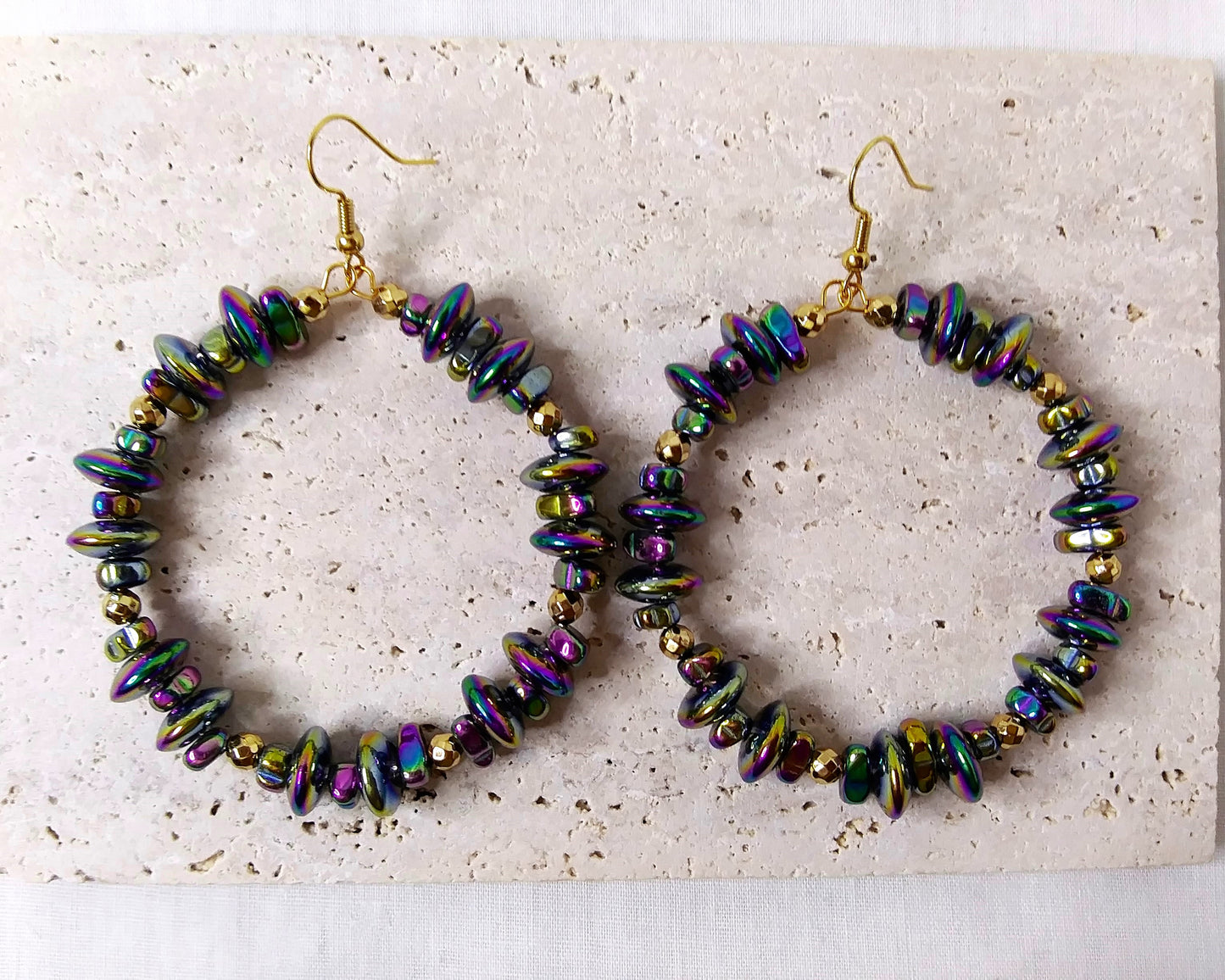 Hematite Beads & Glass Beads colorful hoop earrings