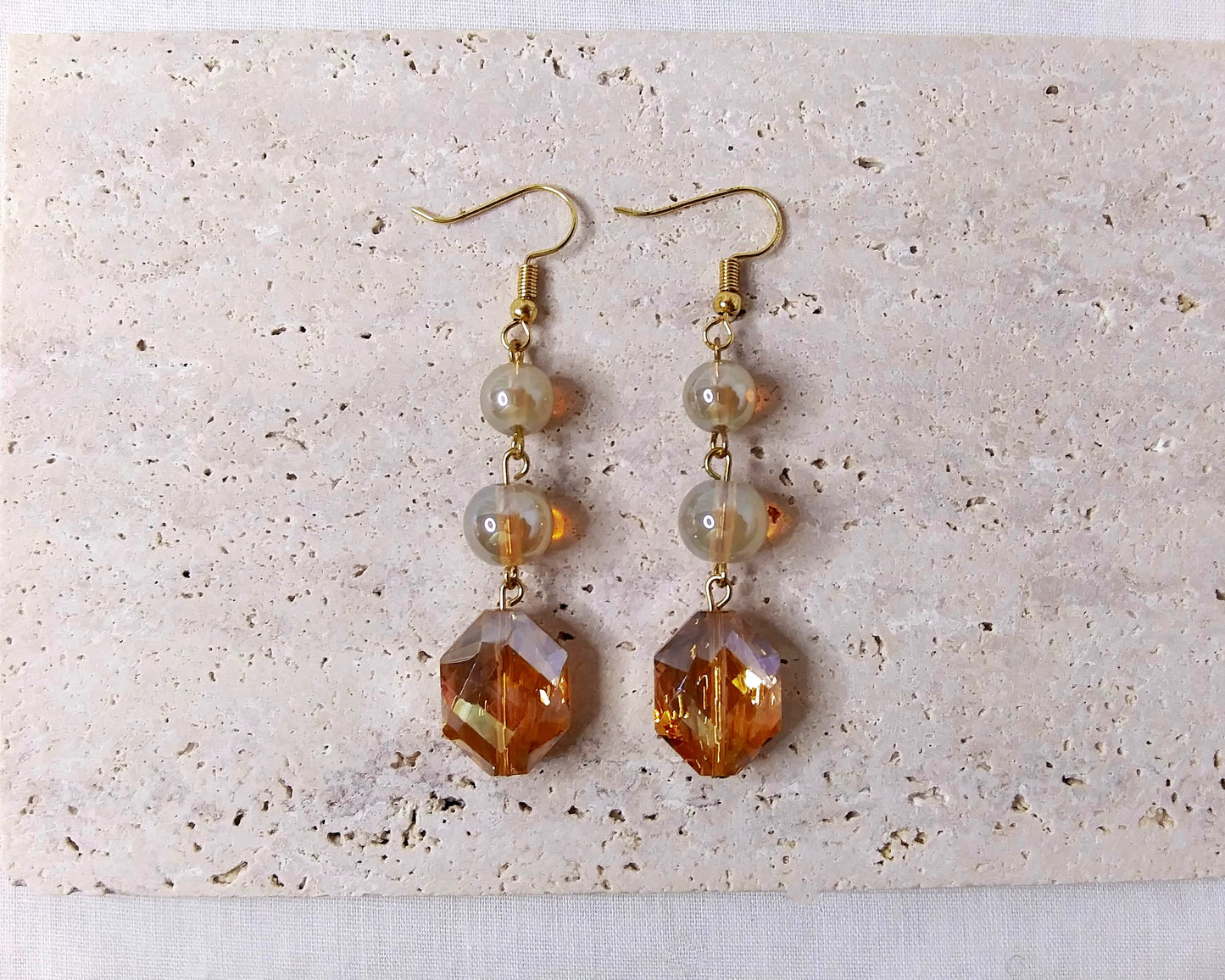 Gold dangle glass bead earrings