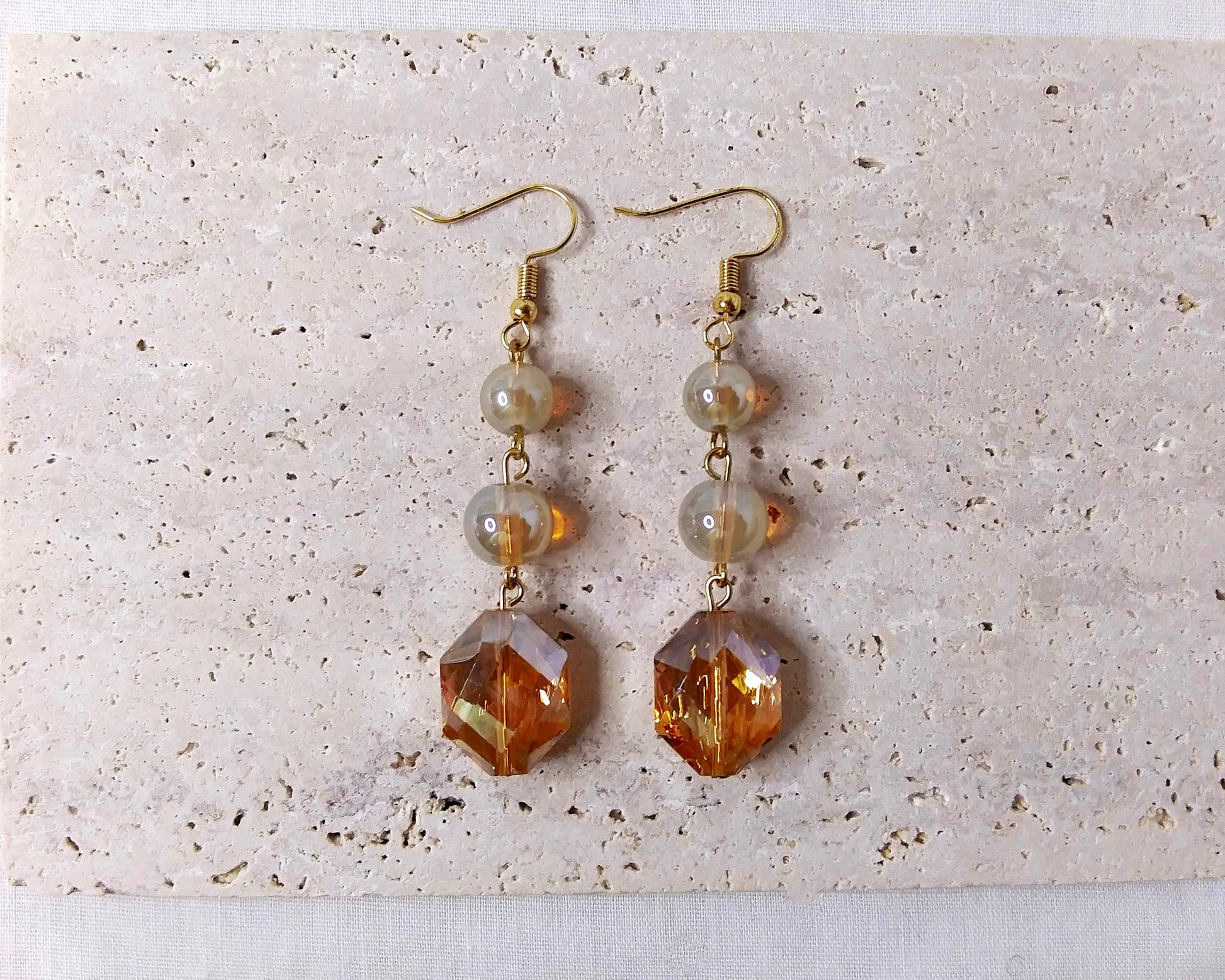 Gold dangle glass bead earrings