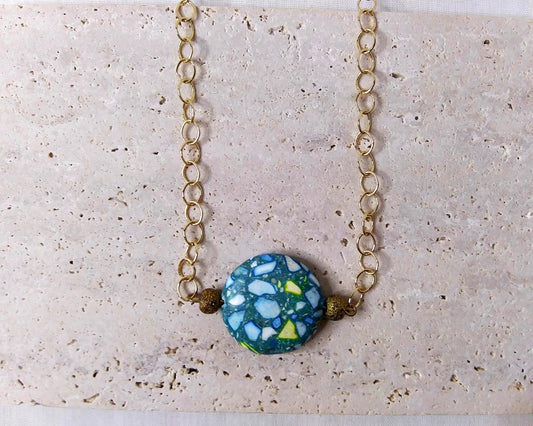 Turquoise dyed howlite & lentil bead necklace