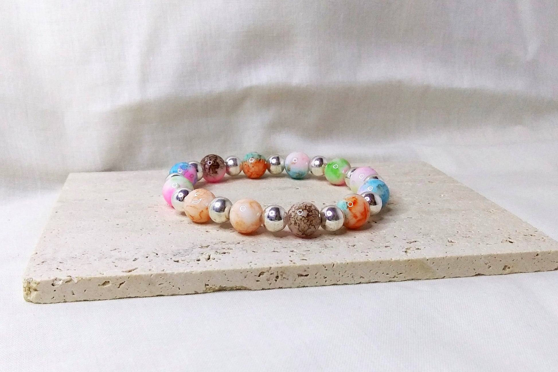 Colorful Marble Bracelet, Large bead bracelet, Stretch Bracelet, Stackable Bracelet
