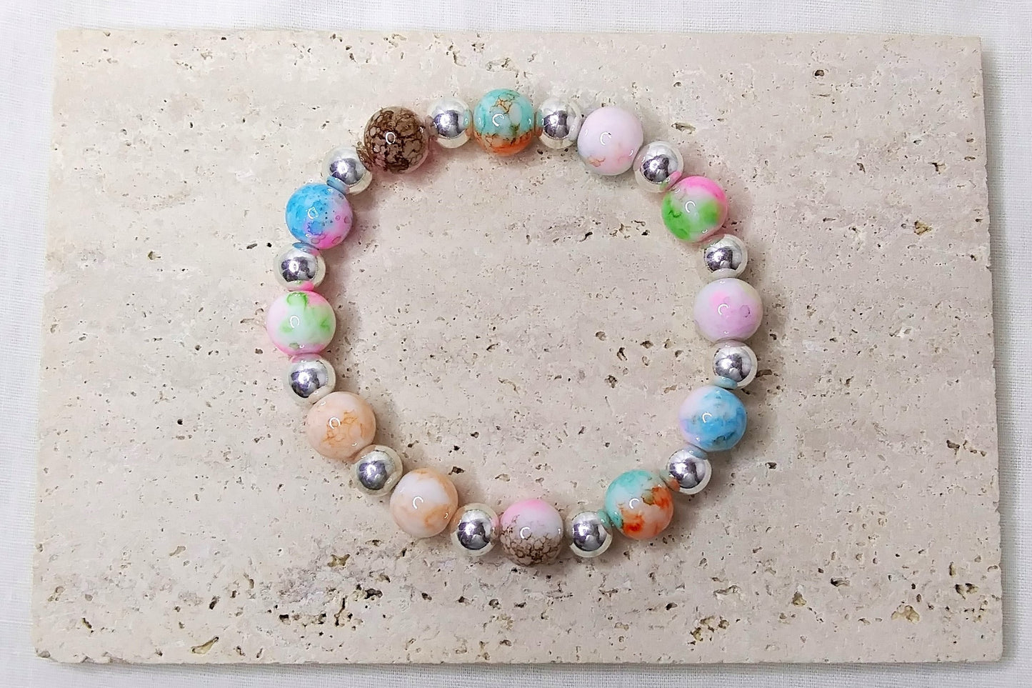 Colorful Marble Bracelet, Large bead bracelet, Stretch Bracelet, Stackable Bracelet