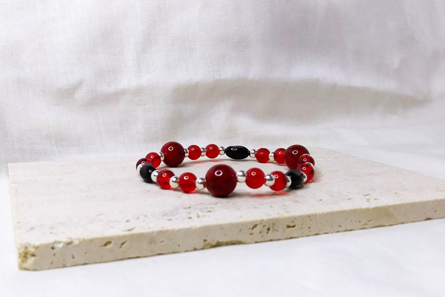 Red Coral beads, Glass Beads stretch stackable bracelet